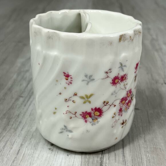 Antique Floral Shaving Scuttle Mug Delicate Flower Design Diagonal Swirl Texture - Picture 2 of 6